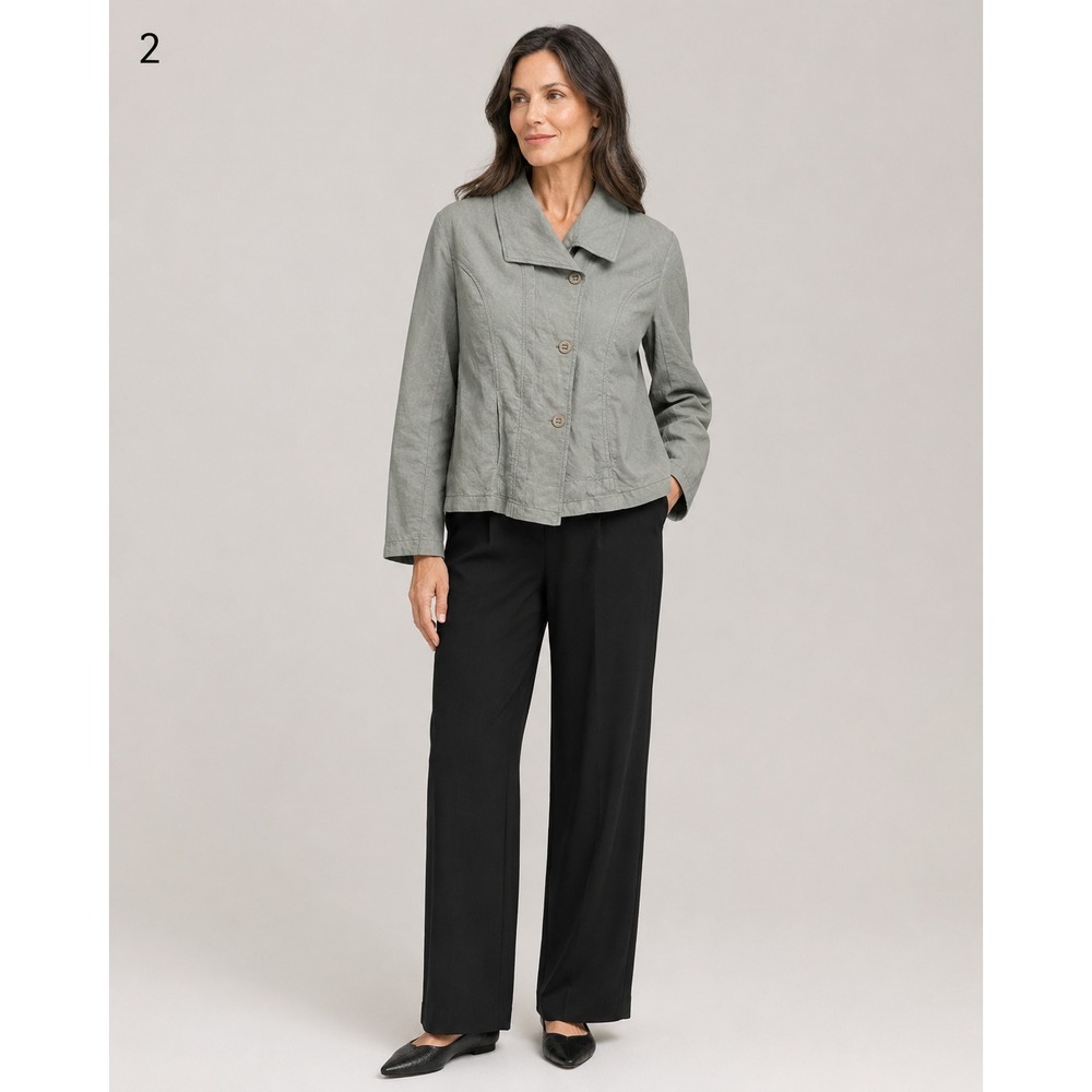 Stella Carakasi Asymmetrical‎ Boho Lagenlook Jacket Womens XS Green Hemp Pockets